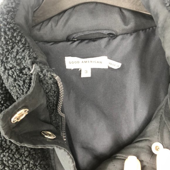 Good American Sherpa Mix Cocoon Puffer Jacket Midnight Blue size 3 / Large - Picture 8 of 8